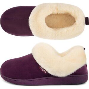 Women's Purple Warm Winter Fuzzy Collar Non Slip House Slippers Bootie Shoes